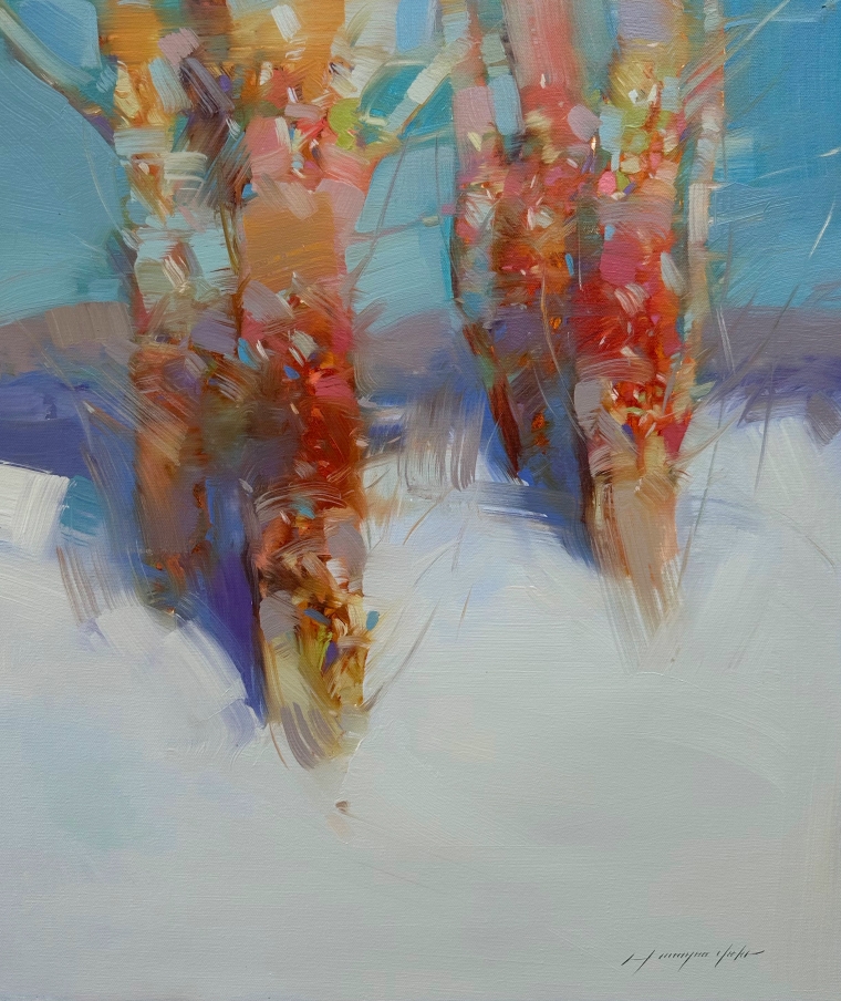 Winter Trees, Original oil Painting, Handmade artwork, One of a Kind                 